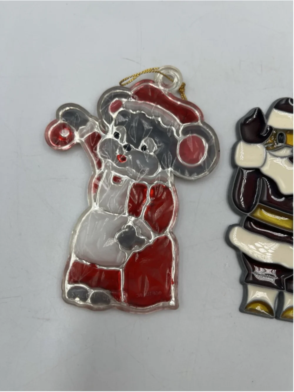 Vintage 1970’s Mrs Santa Claus Mouse , & SANTA , Christmas Window Suncatcher